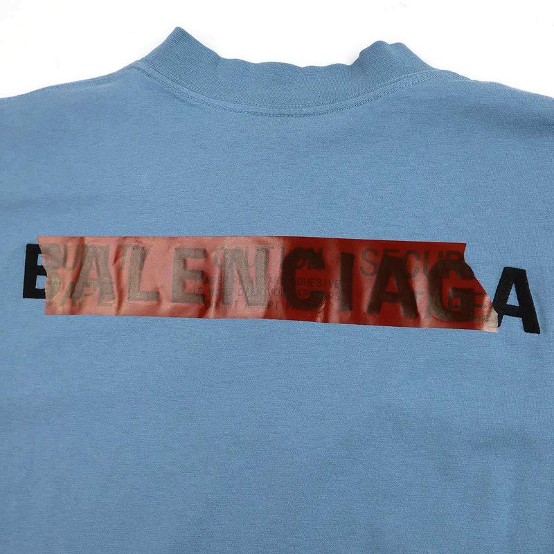 Balenciaga 25ss Medium Fit T-Shirt Taping Logo T-Shirt 764235 Tsvg2 Blue S