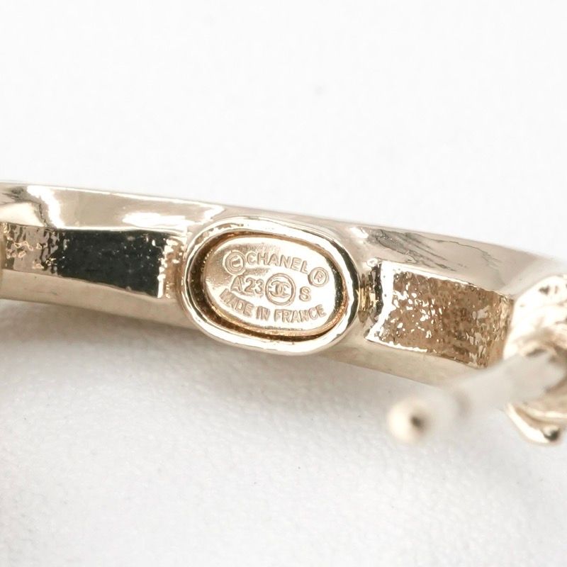 Chanel Earrings Earring Gold Coco Mark Rhinestone Half Hoop