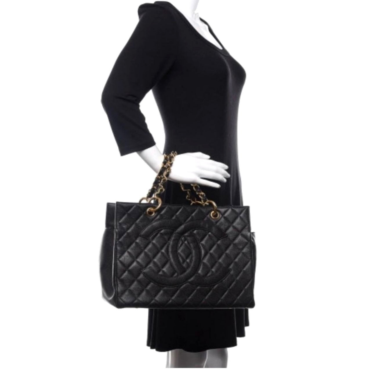 CHANEL GST Caviar Grand Shopper Tote Quilted Chain Shoulder Bag Purse