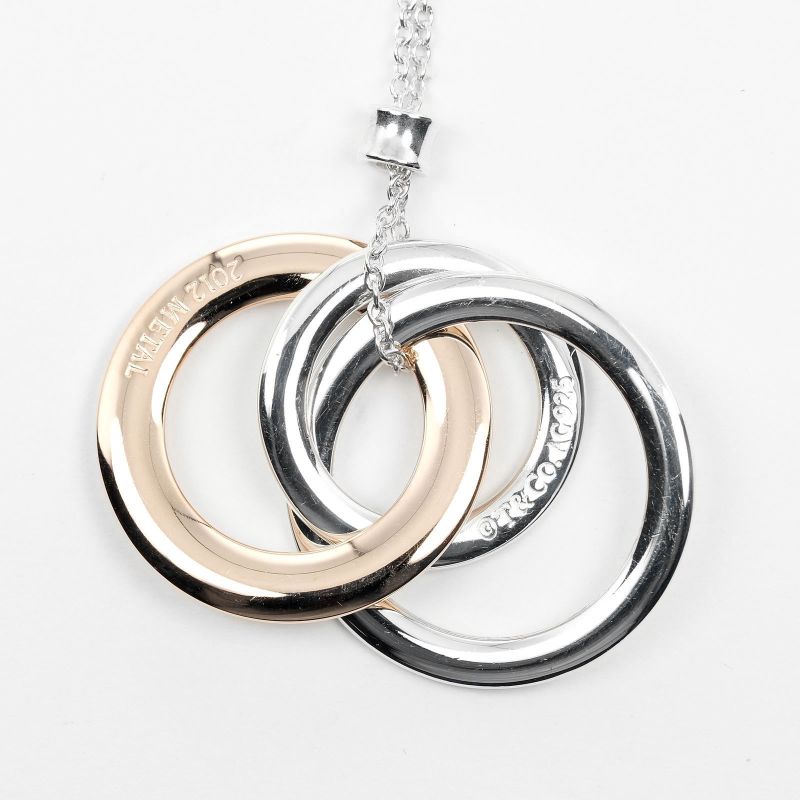 Tiffany & Co 1837 Interlocking Circle 925 Silver And Rubed Metal Ladies 5.13g