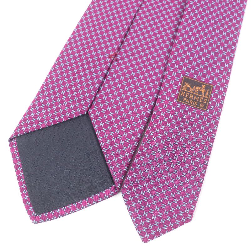 Hermes 659165t 100% Silk H Logo Allover Pattern Tie Regular Tie Purple With Box