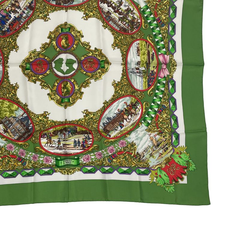 Hermes Carre 90 Scarf Silk L Entente Cordiale French-english Alliance Green