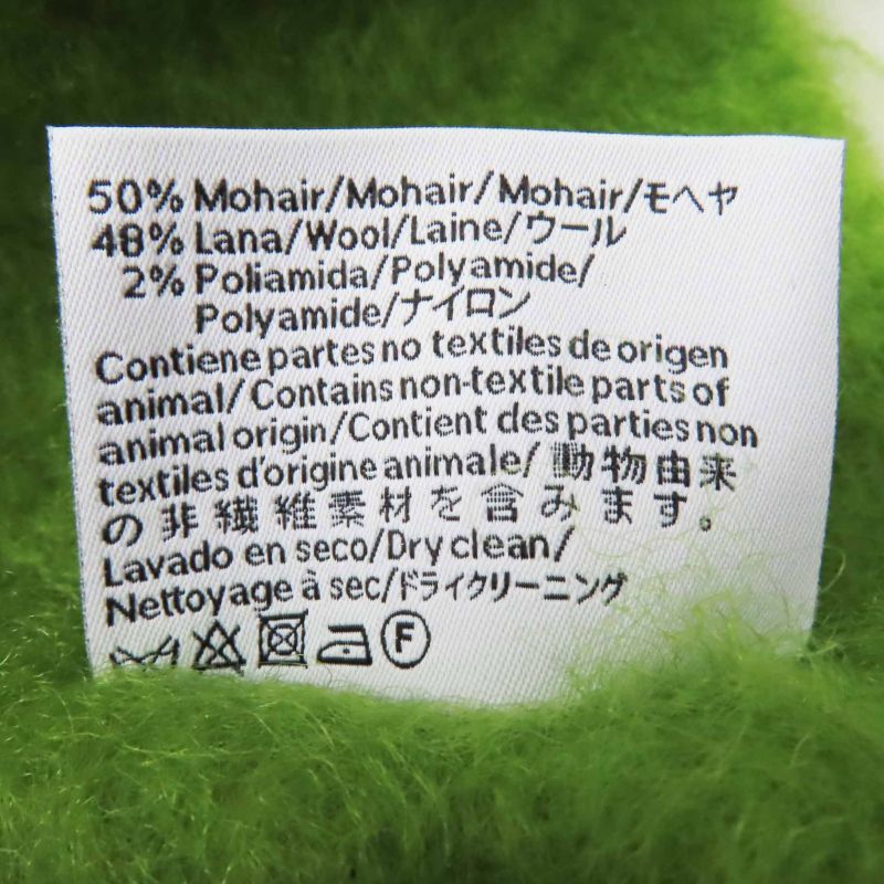 LOEWE Mohair Wool Anagram Leather Patch Fringed Scarf Green Made In Spain