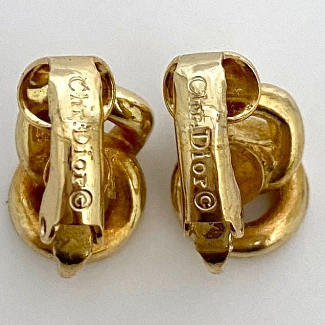 Christian Dior Earrings Gold With Clear Stones