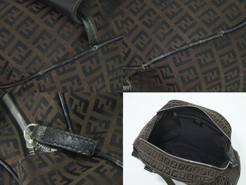 Authentic Fendi Zucchino Handbag Canvas Brown 16533 Zucchino Bag Pre-owned