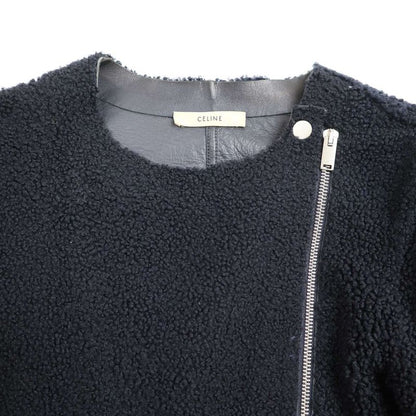 Celine by Phoebe Philo Mouton Leather Riders Jacket 2 5k10 5164 Navy 34