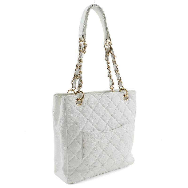 Chanel PST Chain Tote Caviar Skin White Women Shoulder Bag