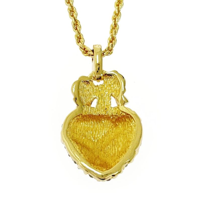 Christian Dior GP Rhinestone Ribbon Heart Necklace Gold Black 483523 Necklace