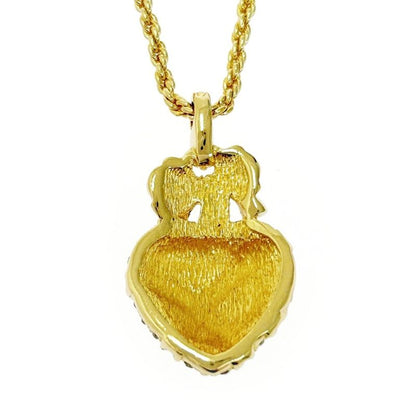 Christian Dior GP Rhinestone Ribbon Heart Necklace Gold Black 483523 Necklace