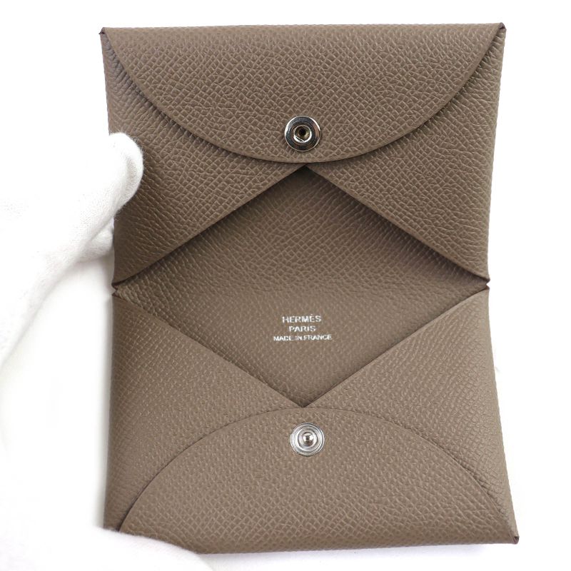 Hermes Calvi Vaux Epson Etoupe Silver Hardware Card Case Business Card Holder