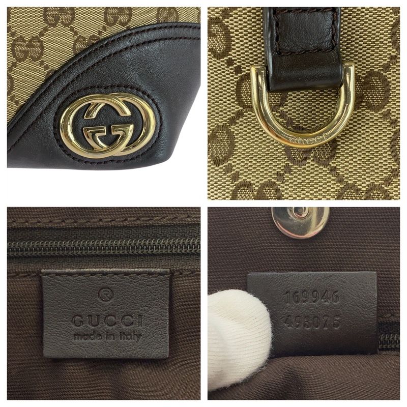 Gucci Abby Brown Gold Hardware GG Canvas/leather 169 946 Tote Bag Shoulder Bag