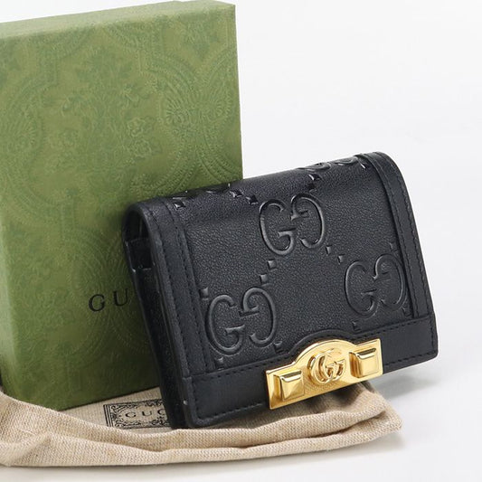 Gucci Card Case Wallet GG Embossed 676150 Bifold Wallet With Coin Purse Leather