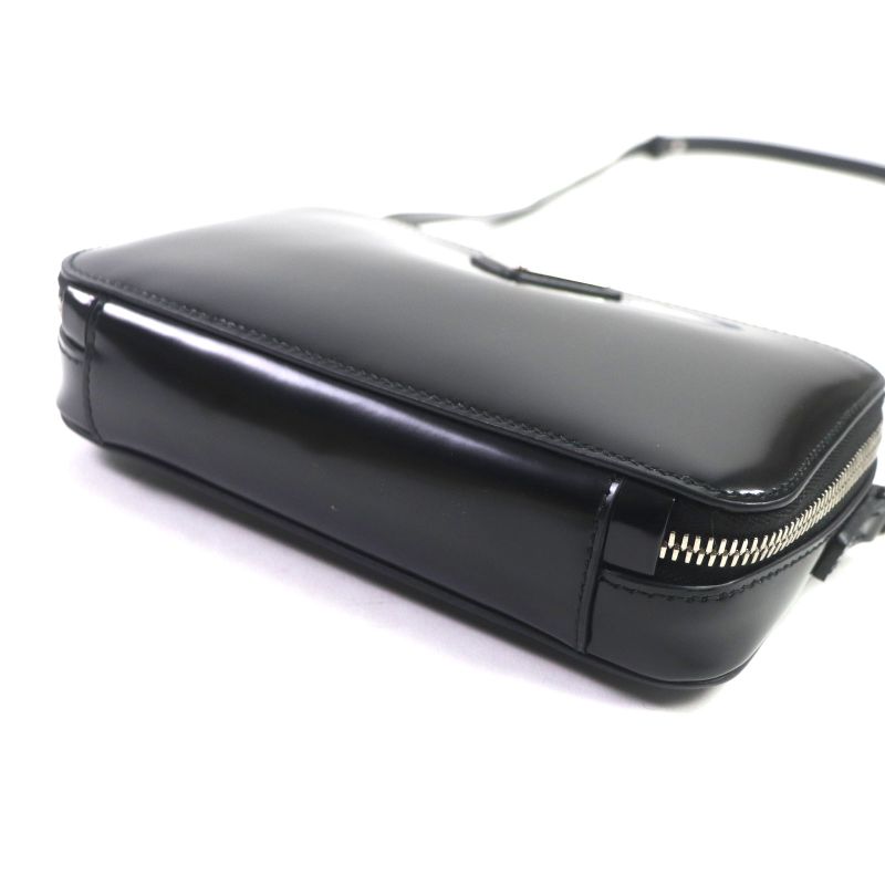 Prada 2vh173 Brick Brushed Leather Triangle Logo Shoulder Bag Black Made In