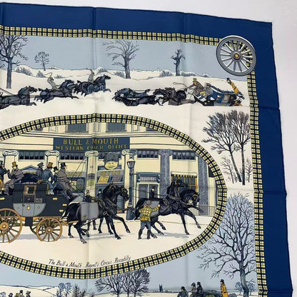 Hermes Carre 90 Postal Coach Lhiver EN Poste Scarf Silk Blue