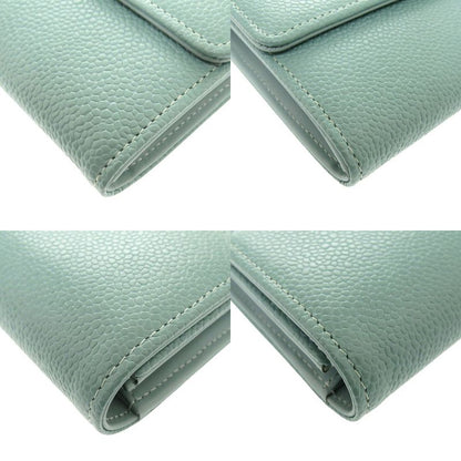 Chanel Coco Mark Caviar Skin No 18 Silver Hardware Mint Green Long Wallet 0330