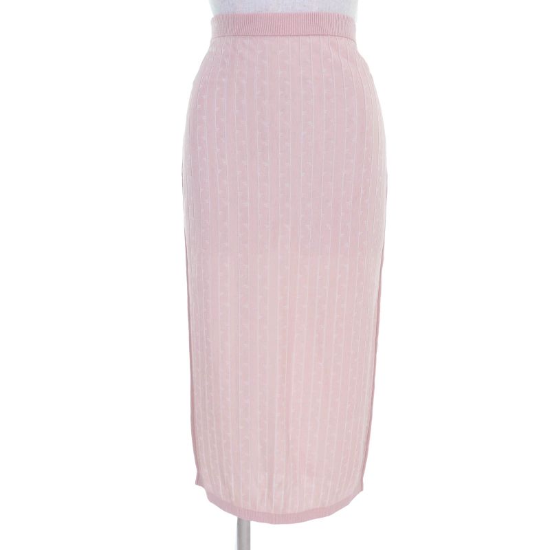 Fendi 2023 Fzq689 Logo-striped Knit Long Skirt Pink 40 Genuine