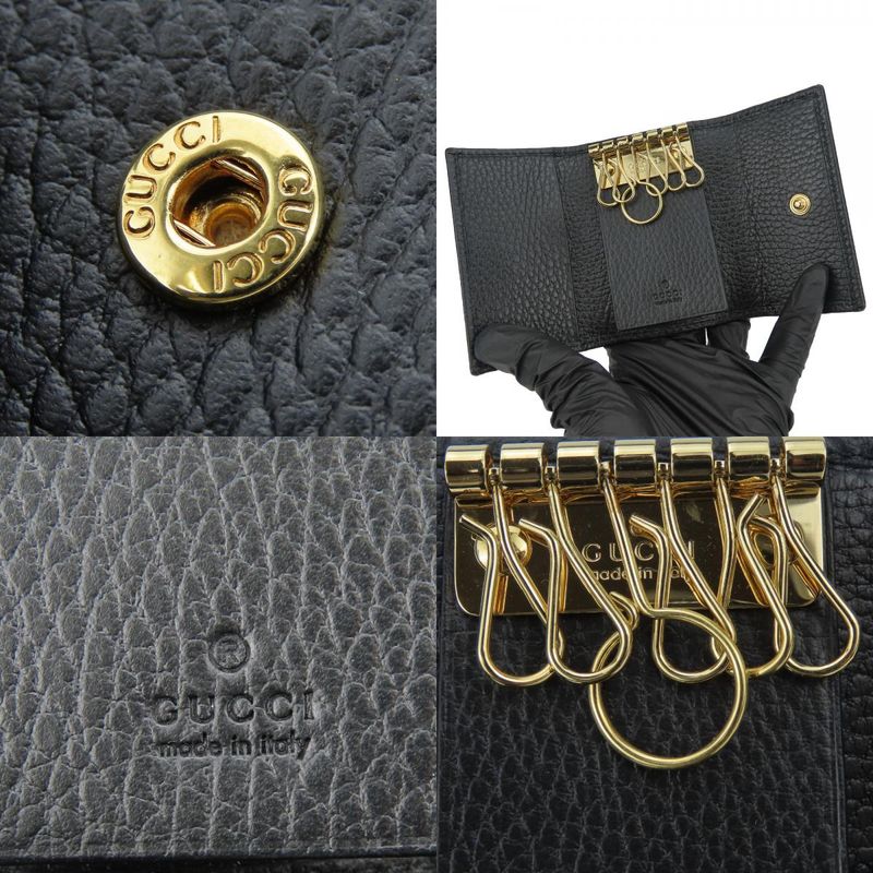 Gucci Key Case 456118 GG Marmont Leather Black Gold Hardware 6pcs Small Items