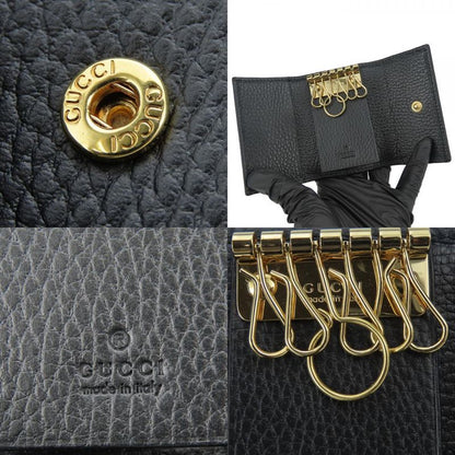 Gucci Key Case 456118 GG Marmont Leather Black Gold Hardware 6pcs Small Items