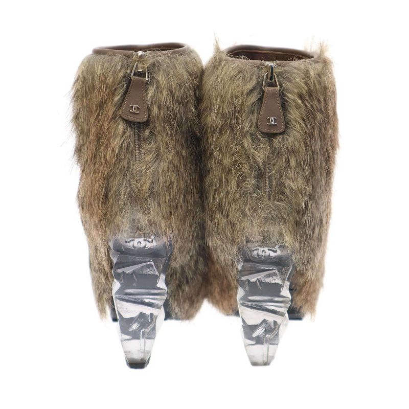 Chanel 10aw Fur Short Boots G27513 Beige 36