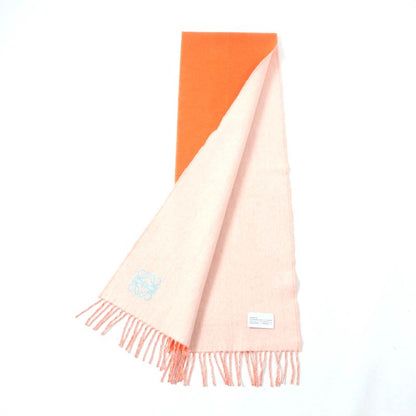 LOEWE Wool Cashmere Blend Anagram Embroidered Fringed Scarf Orange Made In