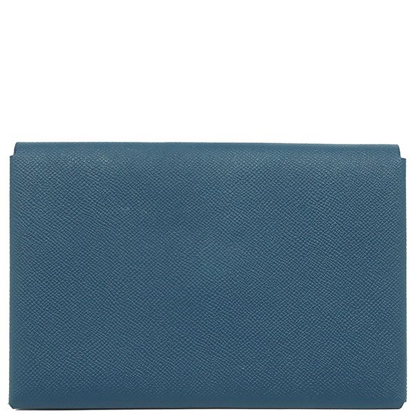 Hermes Clutch Bag Pochette Calvi MM Vaux Epson Corvair Silver Hardware Blue