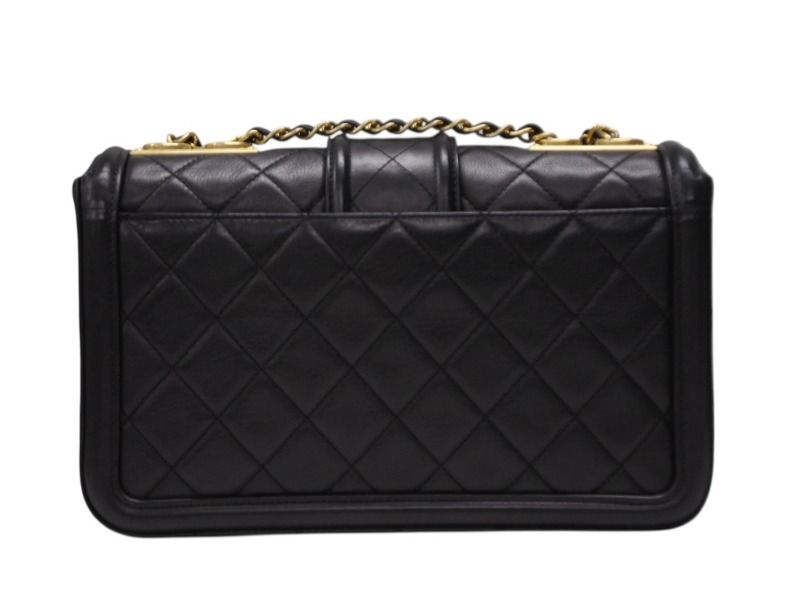 Chanel S Flap Chain Shoulder Bag CC Logo Lambskin Black Gold — view 3