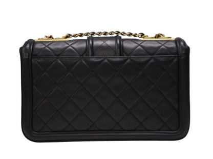 Chanel S Flap Chain Shoulder Bag CC Logo Lambskin Black Gold — view 3