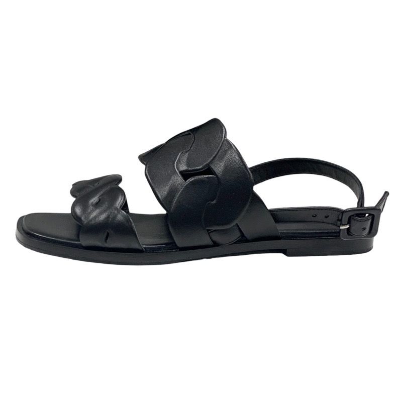 Hermes Grace Sandals Shoes Leather Black Flat Sandals