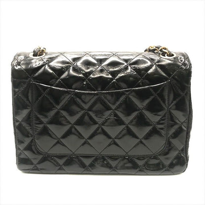 Chanel CC Logo Quilted Calf Enamel Full Flap Chain Shoulder Bag Black