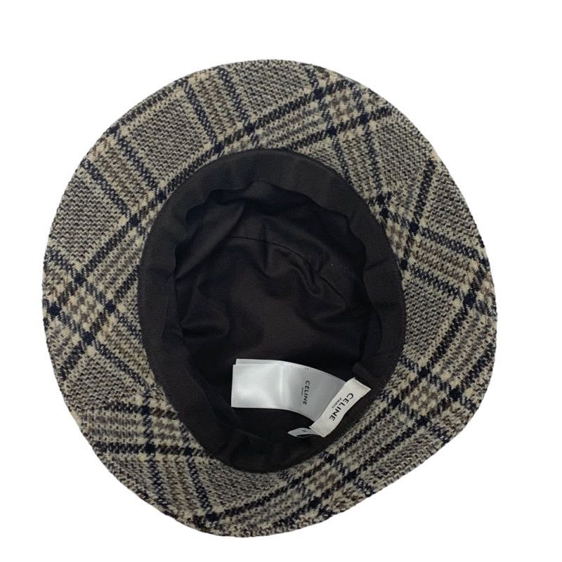Celine Hat Wool Cotton Brown Triomphe Logo Check Bucket