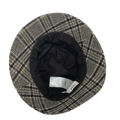 Celine Hat Wool Cotton Brown Triomphe Logo Check Bucket