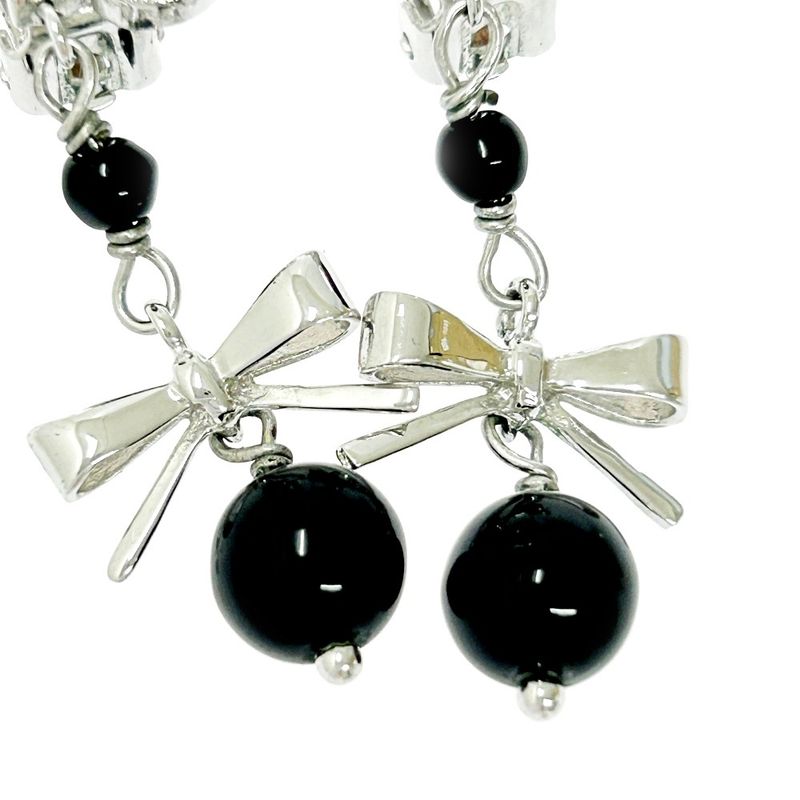 Christian Dior Metal Rhinestone Dior Logo Swing Ribbon Earrings Silver 291225