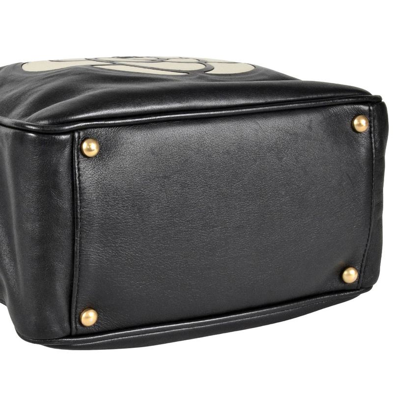 Chanel Camellia Tote Bag Lambskin Black White Logo