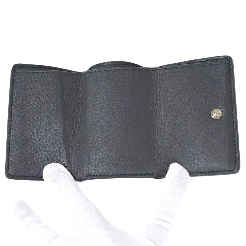 Balenciaga Wallet Trifold Wallet Mini Wallet Gray Leather 67bs134