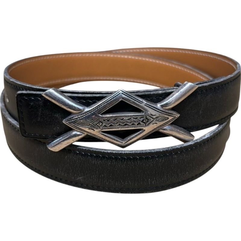 Hermes Vintage Touareg Buckle Leather Belt Men's Black 85cm (33.46in) 24mm