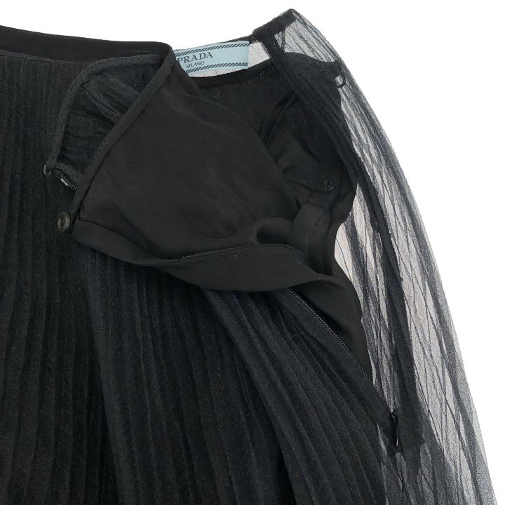 Prada ① P147n Pleated Chiffon Skirt Women's Black 36