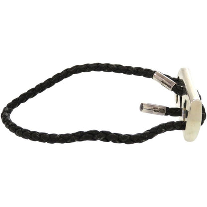 Hermes Leather Silver 925 Black Silver Hardware Black Bracelet 1124 Hermes