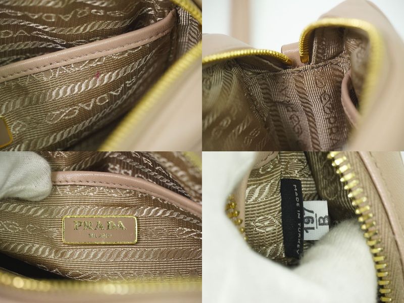 Authentic Prada Nappa Gaufre Chain Shoulder Bag Pochette Leather Pink Beige