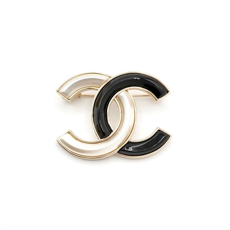 Chanel Brooch Corsage Gold Black White Here Mark Bicolor Pearl