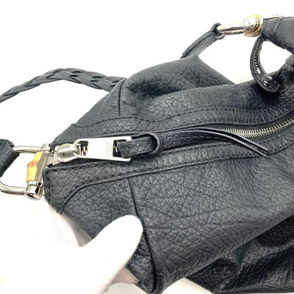 Gucci 257090 Handbag Shoulder Bag Bamboo Braided Handle Leather Black Women