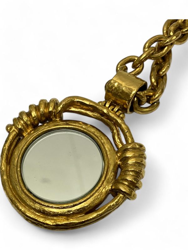 Chanel 11P Coco Mark Chain Necklace With Mirror Unisex Gold -