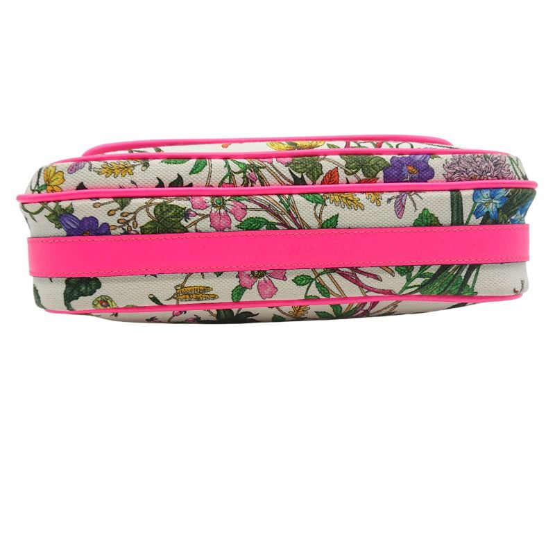 Gucci Flora Shoulder Bag Crossbody Pink Canvas With Floral Pattern