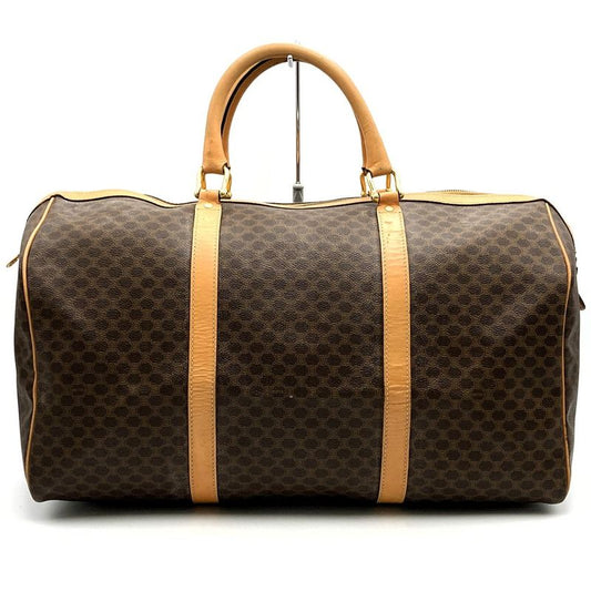 Celine Boston Bag Travel Bag PVC Leather Macadam Brown Color Travel Vintage