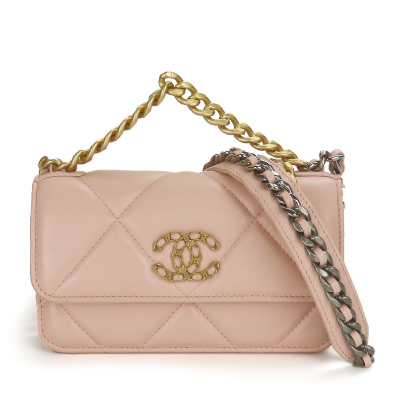 Chanel Shoulder Bag Chanel 19 Ap3067 Lambskin Pink Phone Case Chain Clutch
