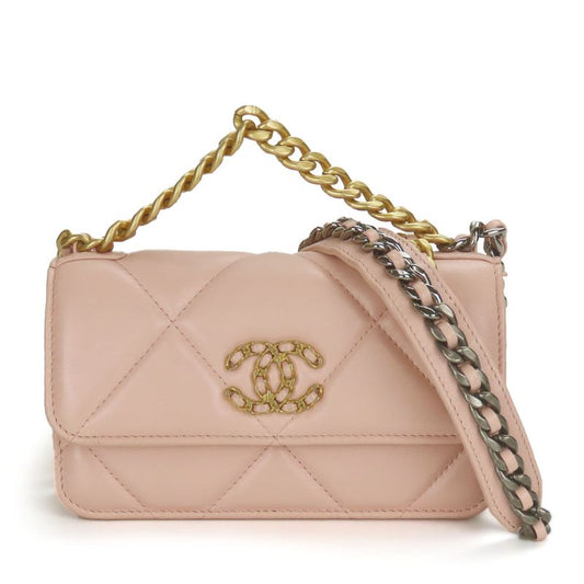 Chanel Shoulder Bag Chanel 19 Ap3067 Lambskin Pink Phone Case Chain Clutch