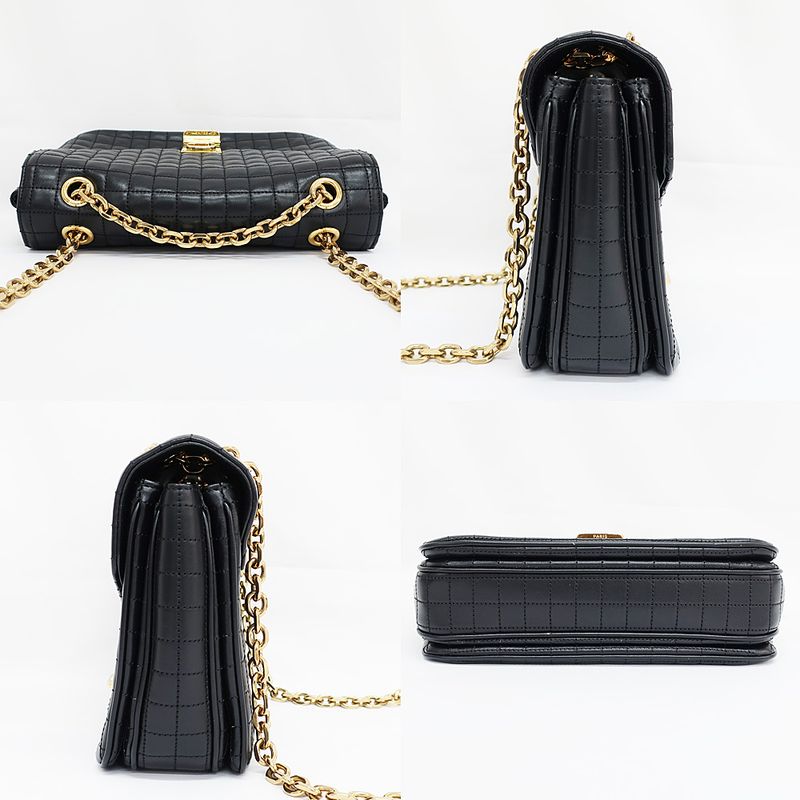 Celine Chain Shoulder Bag Quilted Black Gold Hardware Leather Women's