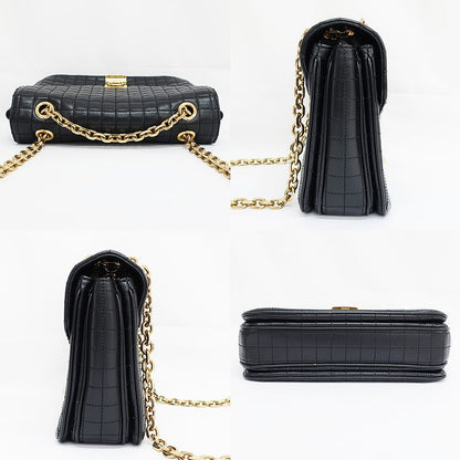 Celine Chain Shoulder Bag Quilted Black Gold Hardware Leather Women's