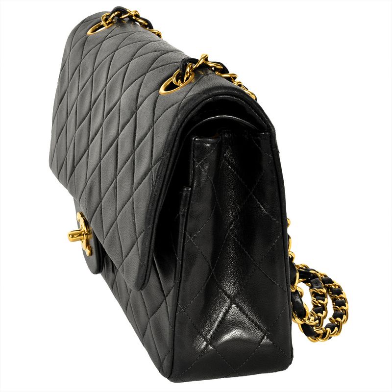 Chanel Matelasse 25 W Flap Chain Shoulder Bag Lambskin Black Gold Hardware Coco