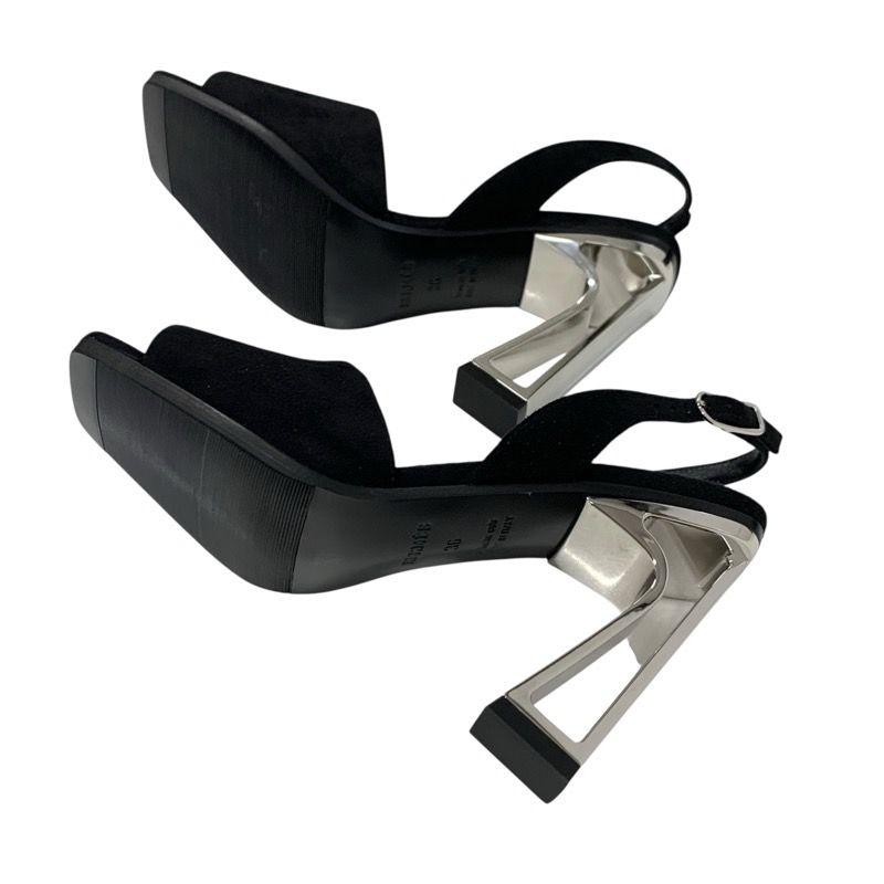 Hermes Crystal 105 Sandals Shoes Suede Black Silver Strap