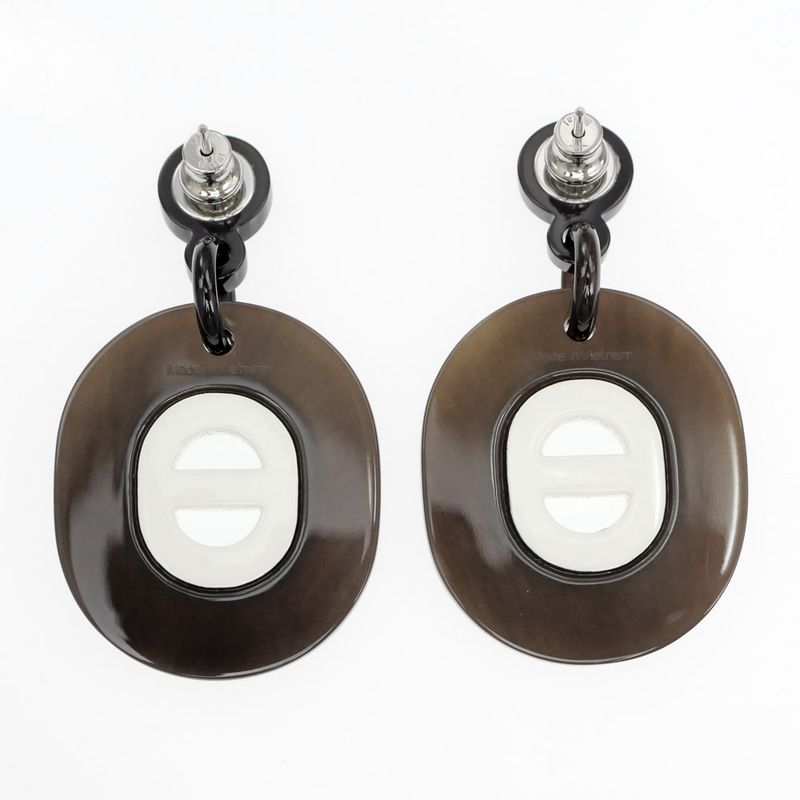 Hermes Earrings Fidelio Village PM Buffalo Horn Dark Brown White